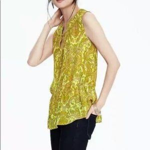 Banana Republic Yellow Paisley Cinch Waist Sleeveless Blouse Top Sz M Petite